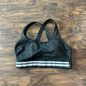 ZYIA Reflective Black Sports Bra with Silver Accents